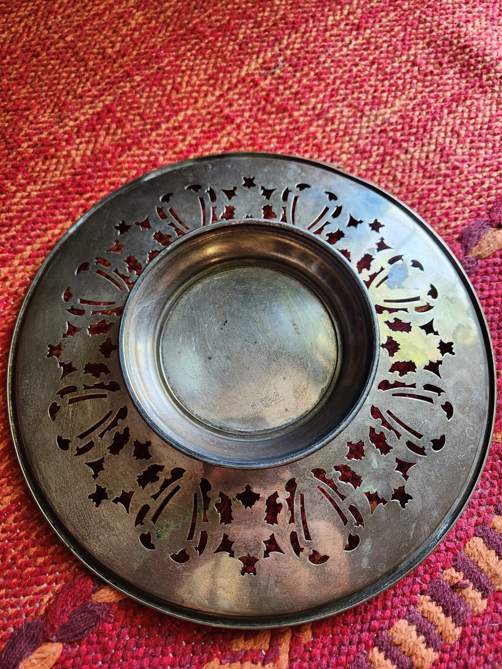Decorative Round Pierced Silver-Plate Tray - Picture 7 of 13